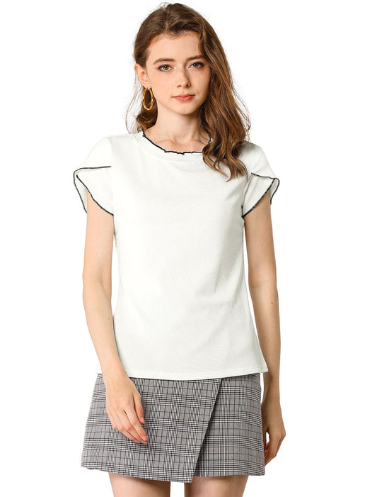 Women's Summer Tulip Sleeve Round Neck Knit Top