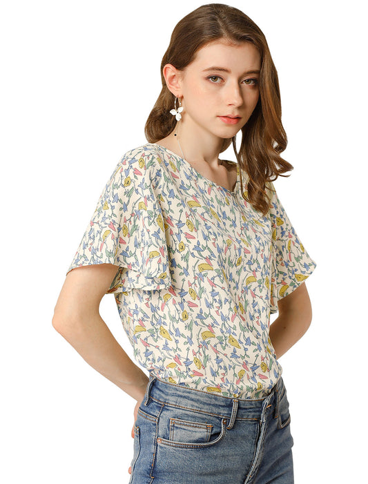 Women's Floral Chiffon Summer Flutter Sleeve Blouse