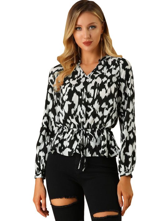 Women's Peplum Top Long Sleeve Print Blouse