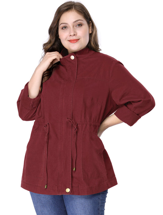 Women's Plus Size Jackets Lightweight Anorak Drawstring Utility Jacket with Pockets