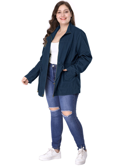 Women's Plus Size Jackets Lightweight Anorak Drawstring Utility Jacket with Pockets