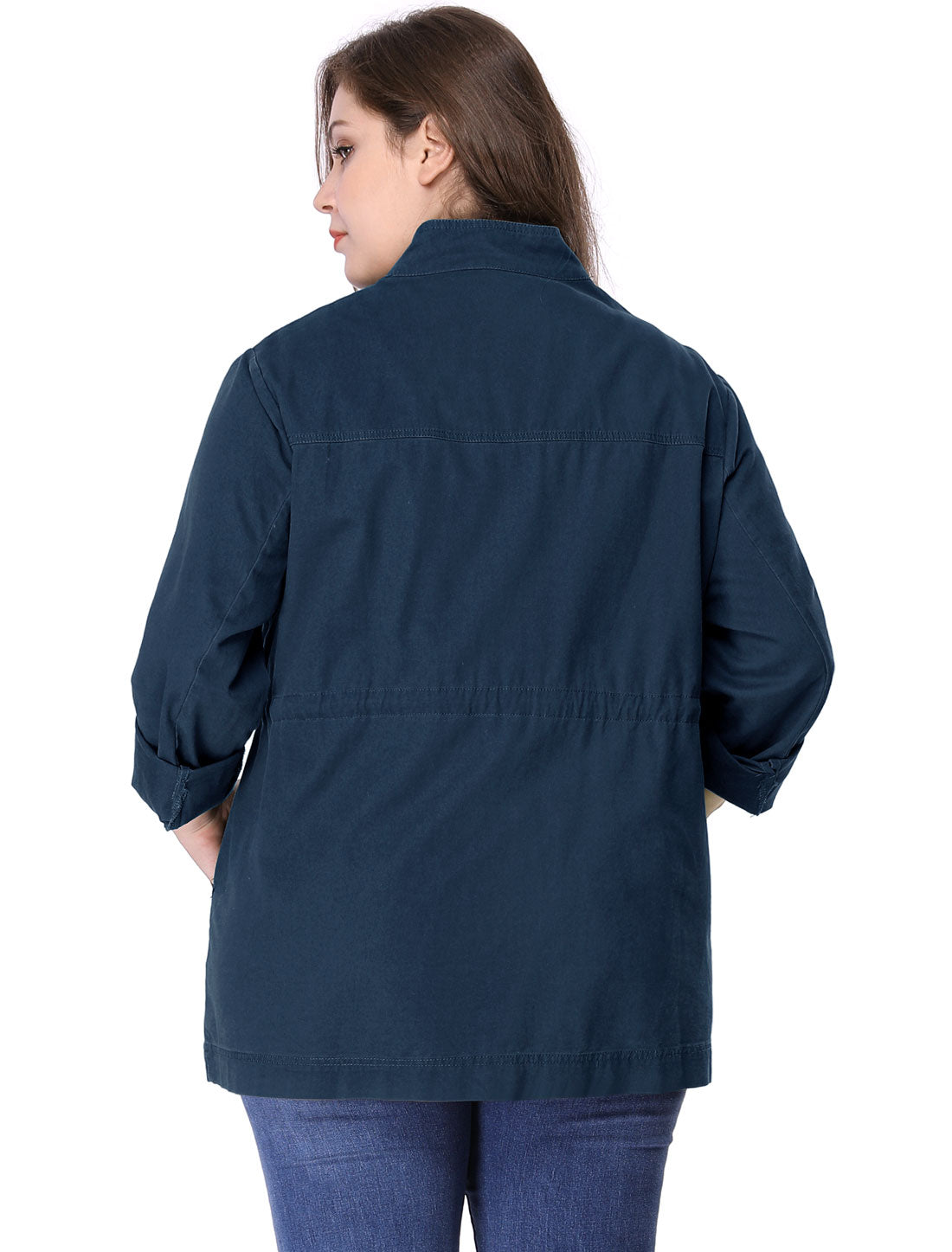 Women's Plus Size Jackets Lightweight Anorak Drawstring Utility Jacket with Pockets