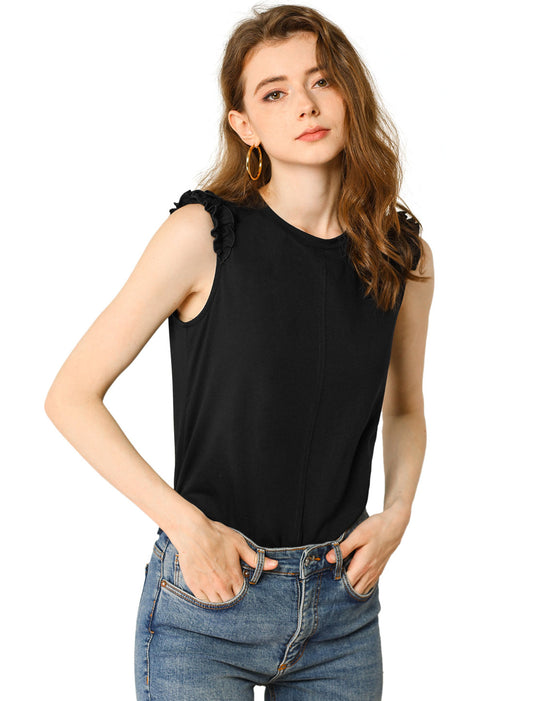 Women's Ruffle Trim Casual Tank Top Sleeveless Cotton Vest
