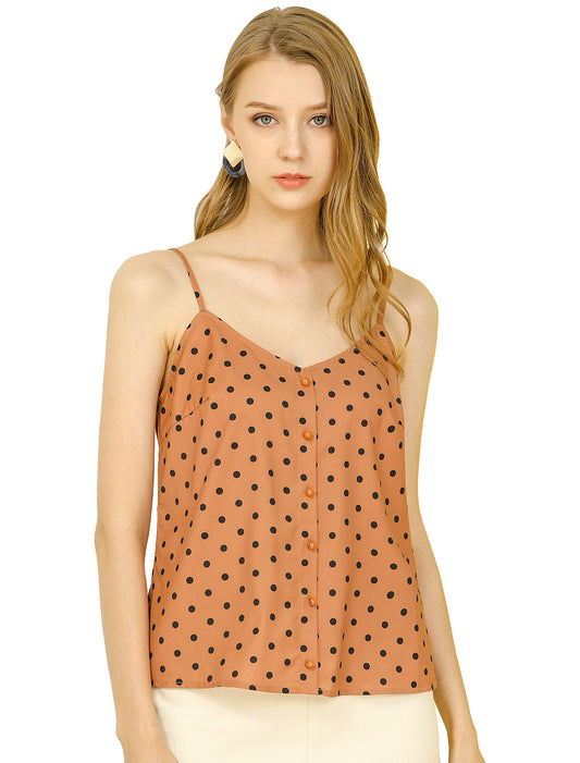 Women's Summer Cami Polka Dots Casual Sleeveless Spaghetti Strap Tank Top