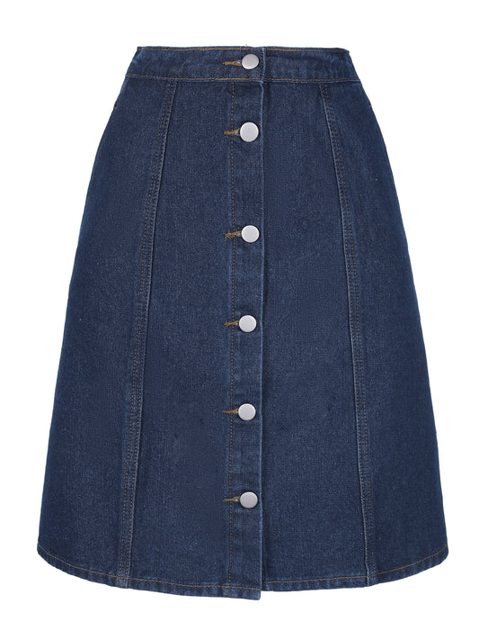 Women's Denim Skirts Summer Casual A-Line Short Button Down Jean Skirt (Available in Plus Size)