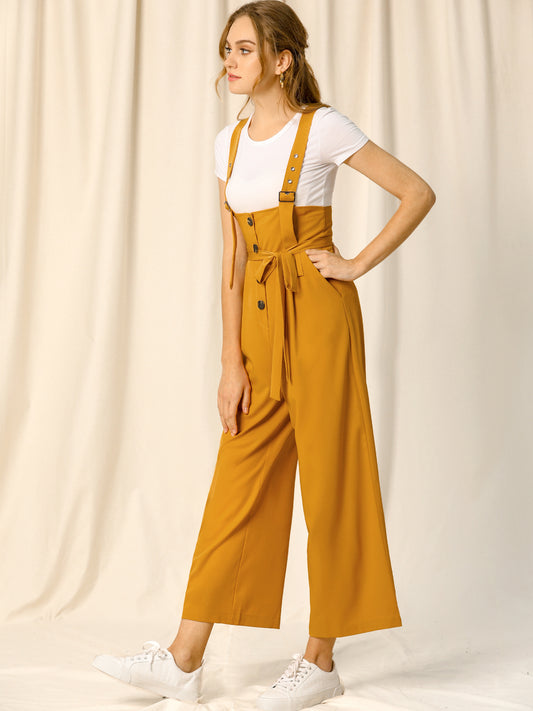 Women's Wide Leg Overalls Loose Fit Belted High Waist Suspenders Jumpsuits
