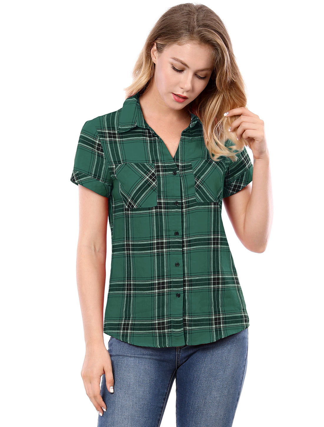 Women's Classic Button Down Cotton Plaid Shirt (Available in Plus Size)