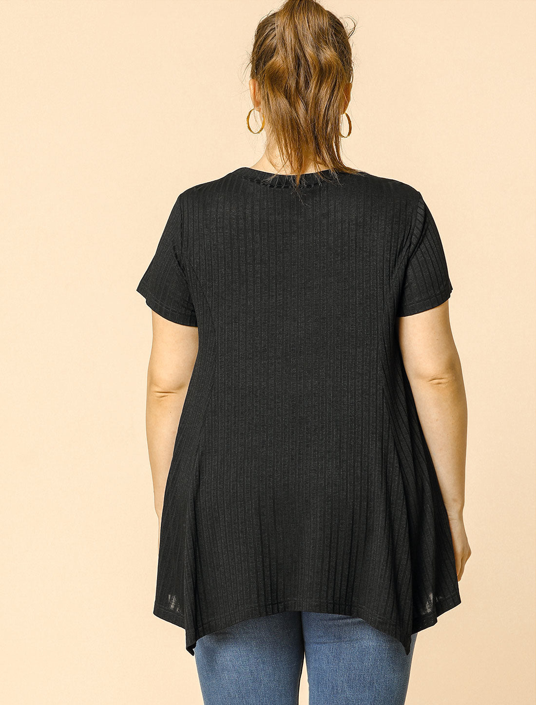 [PACK SALES] Women's Plus Size 2 Pieces Short Sleeve Asymmetrical Hem Round Neck Solid Packs Top