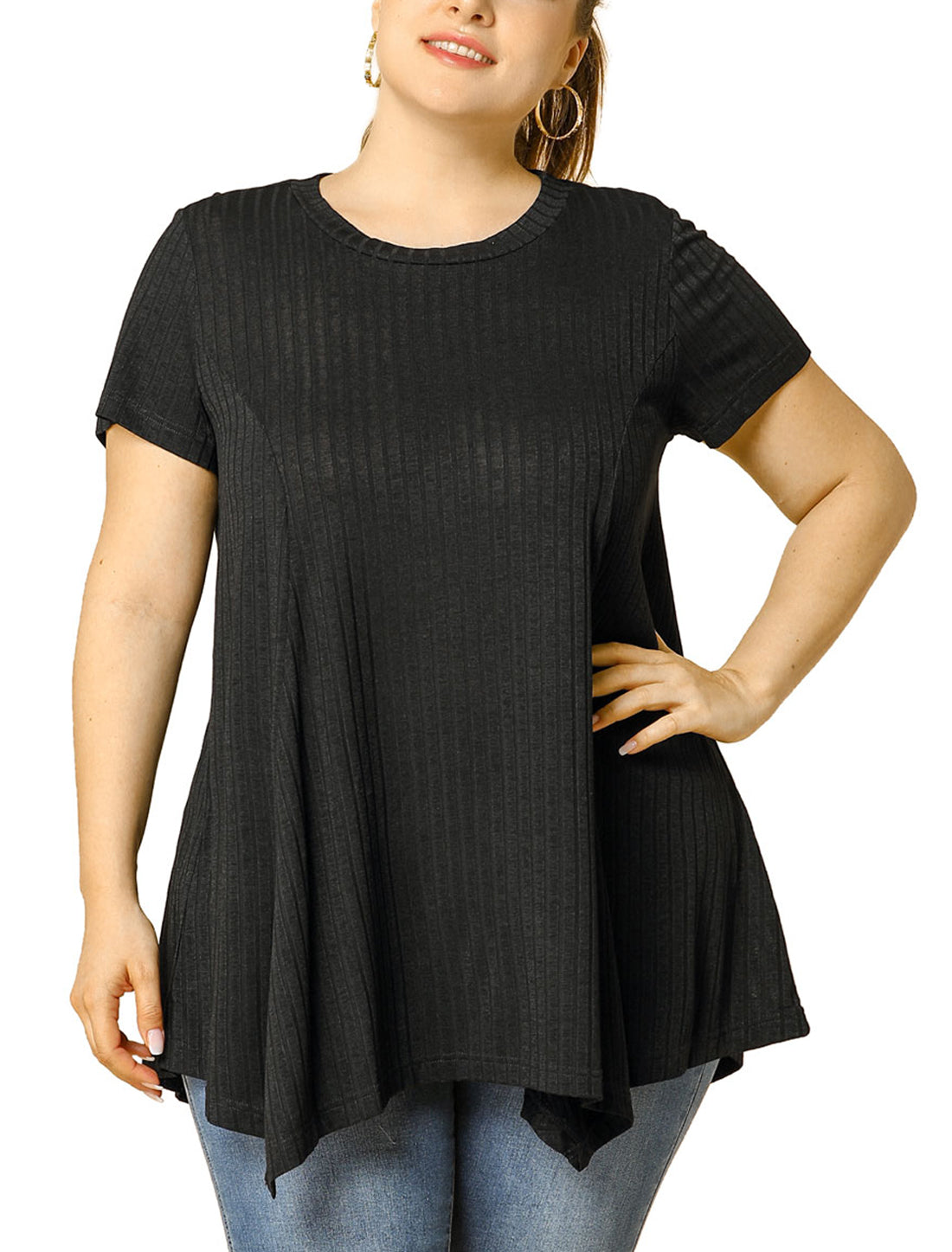 Women's Plus Size Short Sleeve Tunic Handkerchief Hem Summer Casual Top
