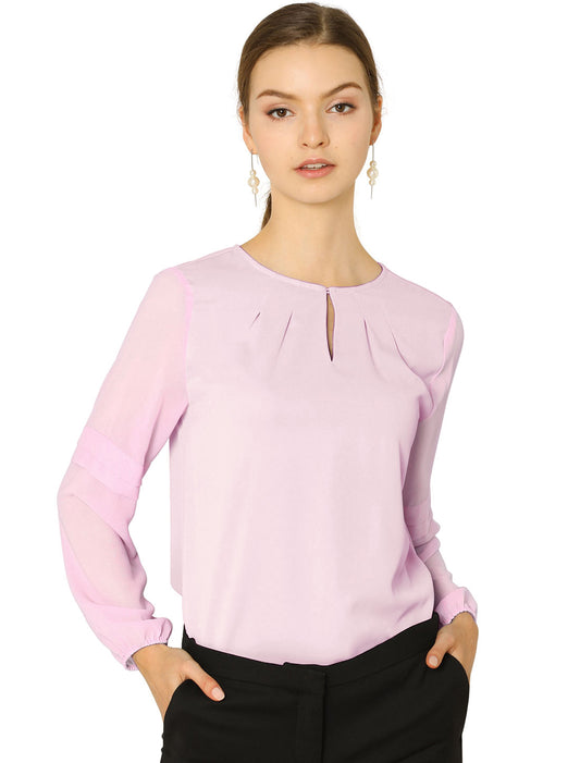 Women's Keyhole Neck Long Sleeve Business Casual Blouse Shirt
