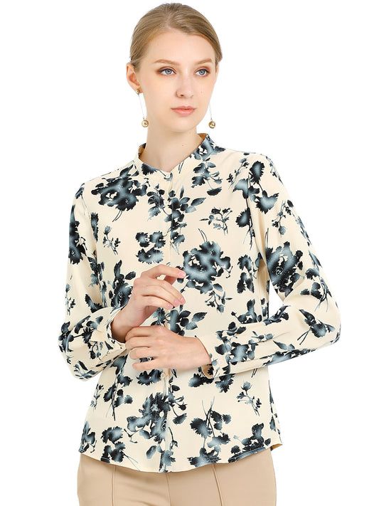 Women's Turn Down Collar Button Up Floral Work Office Shirt
