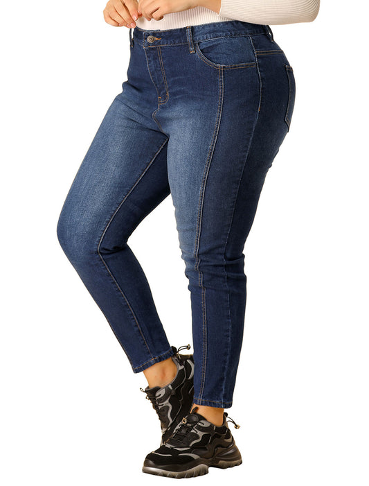 Women's Plus Size Jeans Mid Rise Stretch Washed Skinny Jeans Casual Denim Jeggings