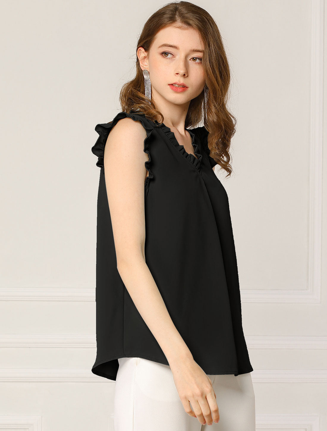 Women's Ruffled Sleeveless Blouse Work Business Top (Available in Plus Size)