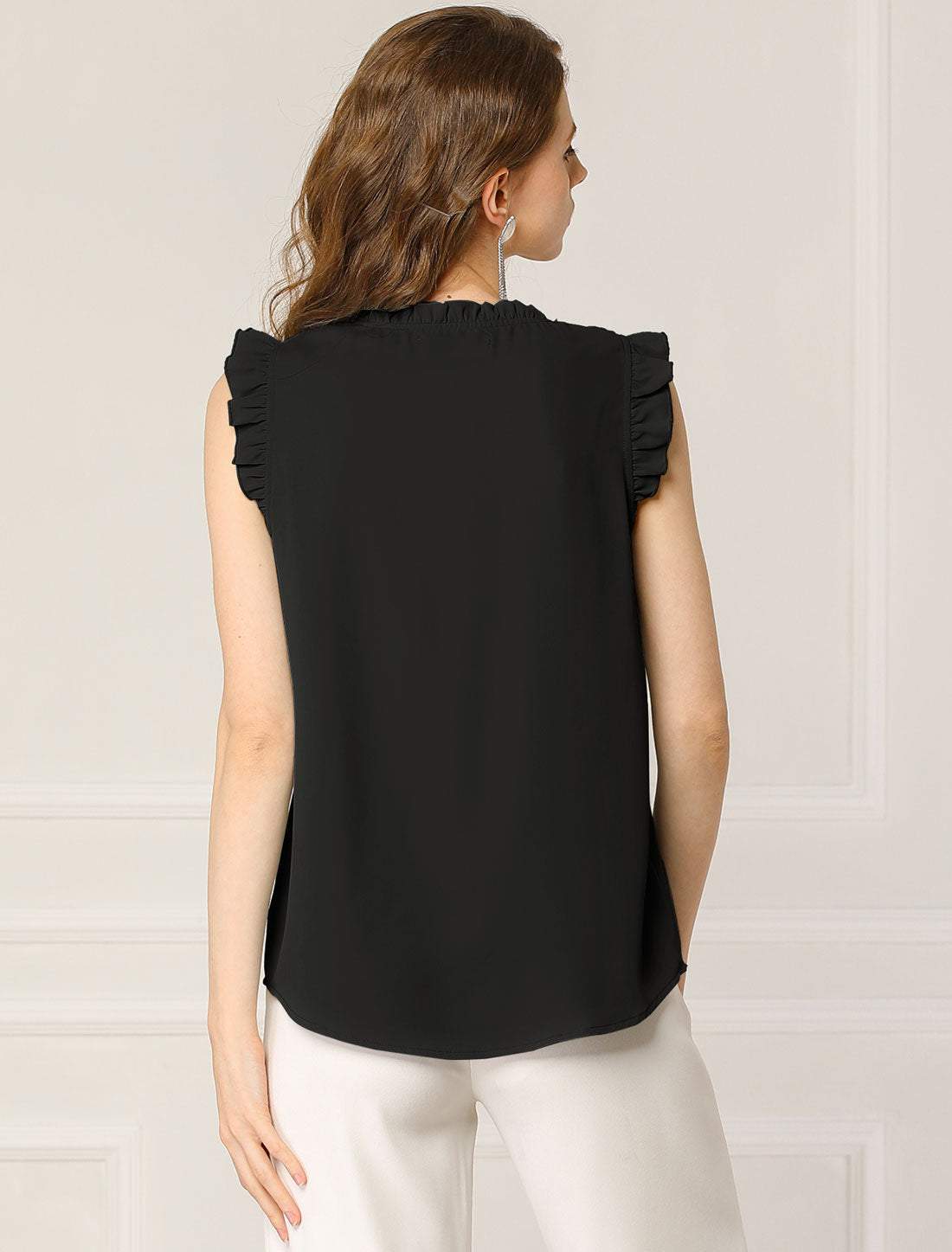 Women's Ruffled Sleeveless Blouse Work Business Top (Available in Plus Size)