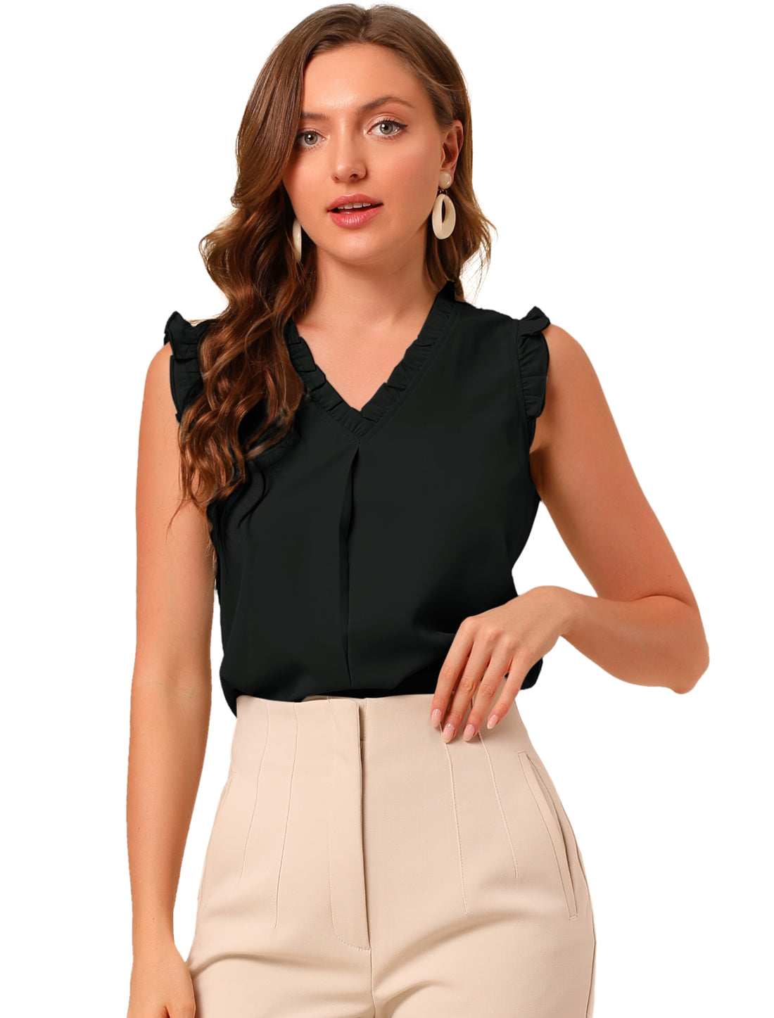 Women's Ruffled Sleeveless Blouse Work Business Top (Available in Plus Size)