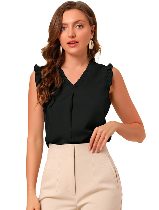 Women's Ruffled Sleeveless Blouse Work Business Top (Available in Plus Size)
