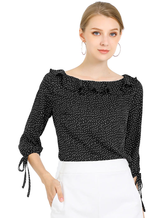 Women's Ruffled Collar Polka Dots 3/4 Sleeve Blouse (Available in Plus Size)