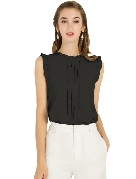 Blusa informal de negocios sin mangas con volantes para mujer (disponible en tallas grandes)
