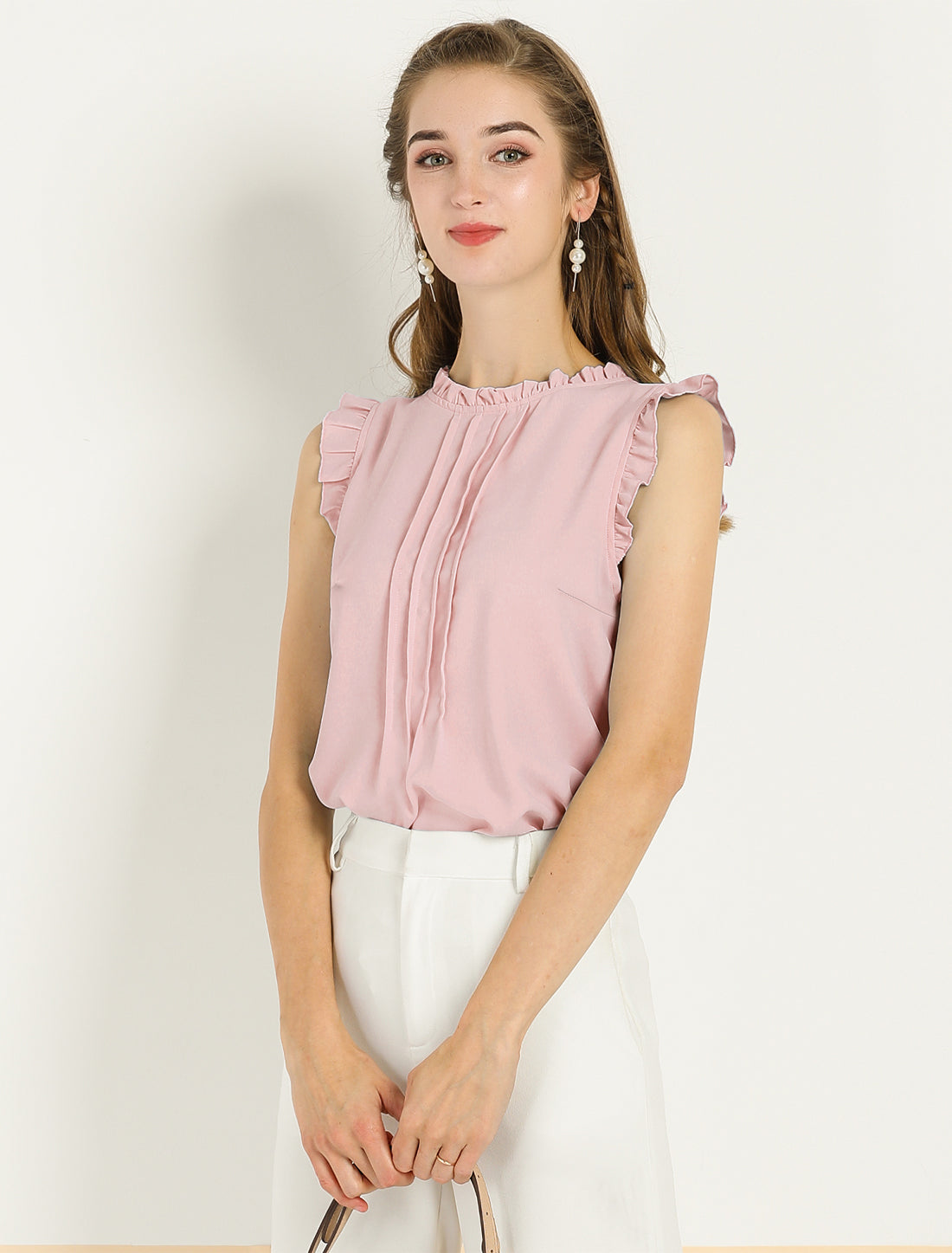 Women's Business Casual Sleeveless Ruffle Blouse Top