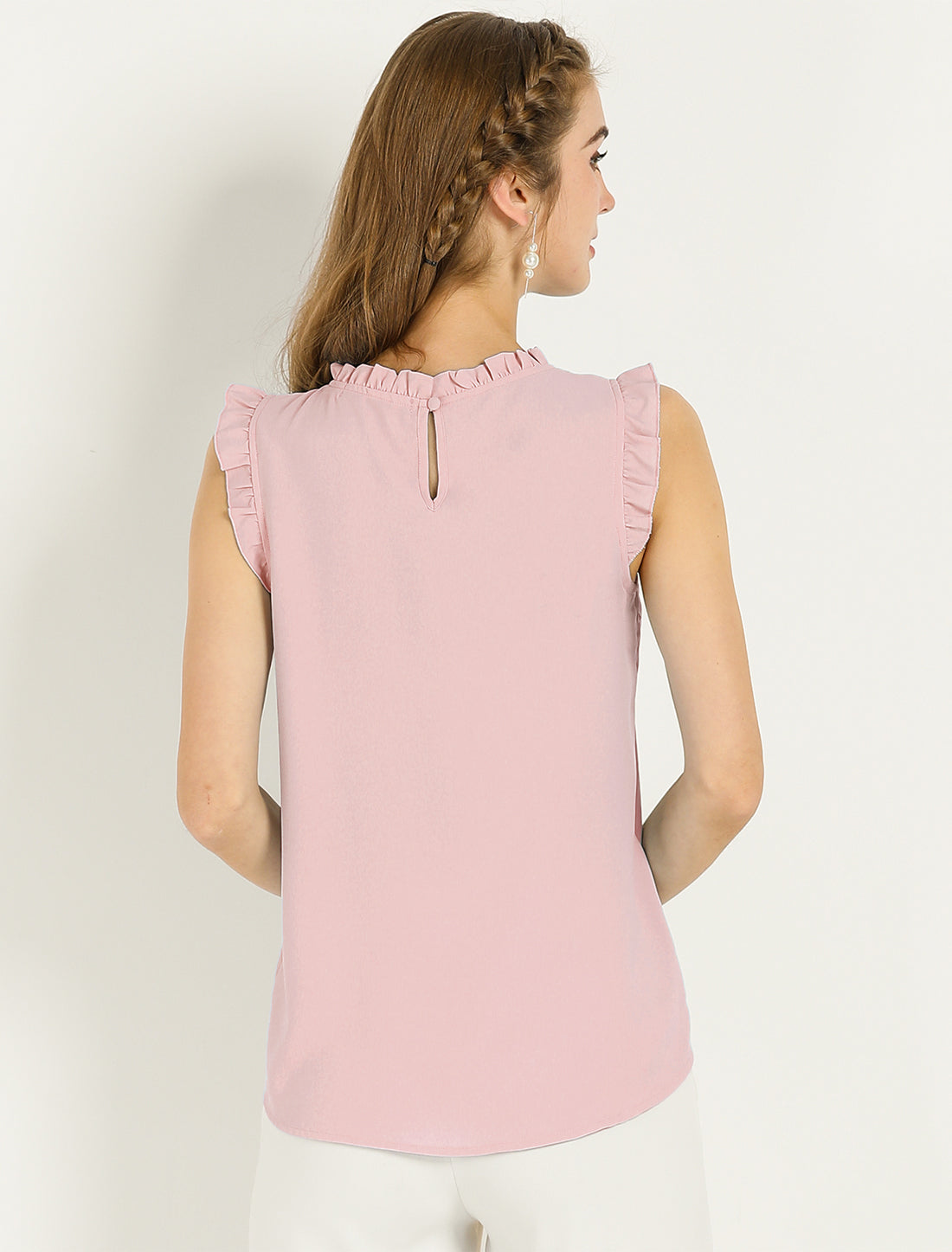 Women's Business Casual Sleeveless Ruffle Blouse Top