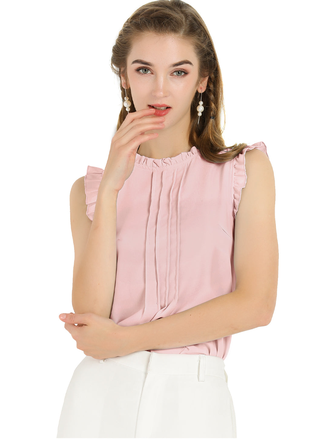 Women's Sleeveless Ruffle Business Casual Blouse Top (Available in Plus Size)