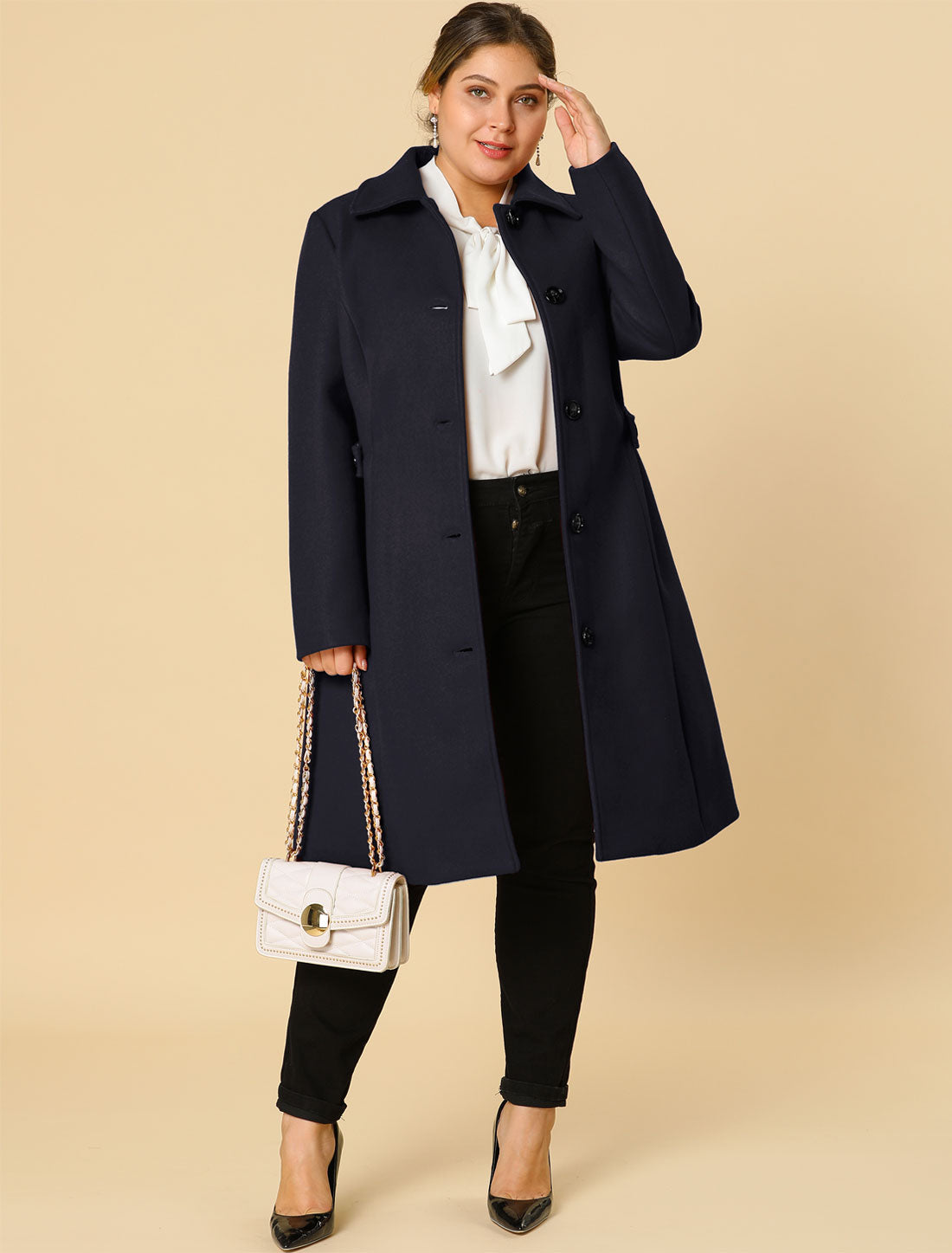 Women's Plus Size Coat Single Breasted Belted Winter Long Coat
