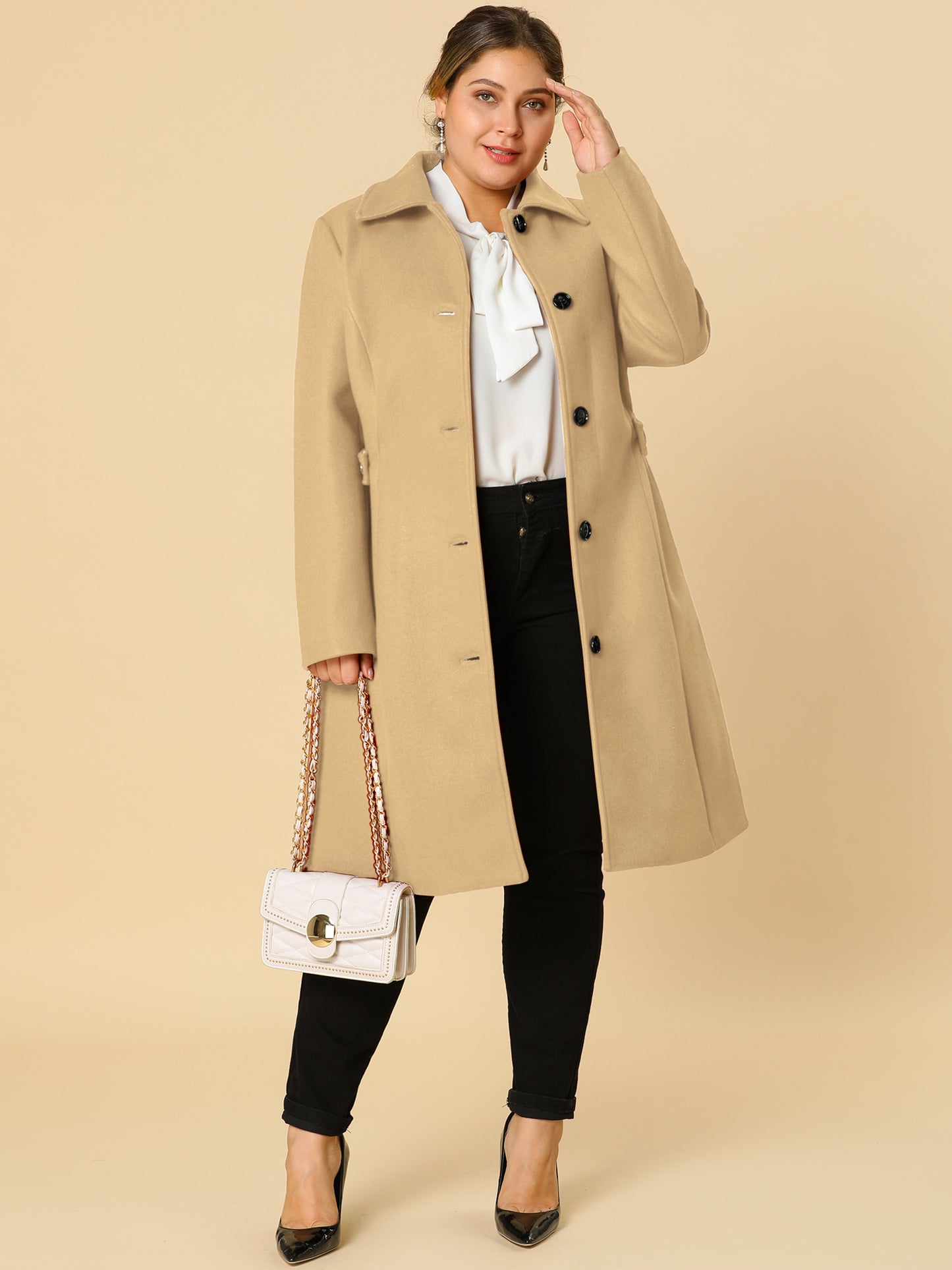 Women's Plus Size Coat Single Breasted Belted Winter Long Coat