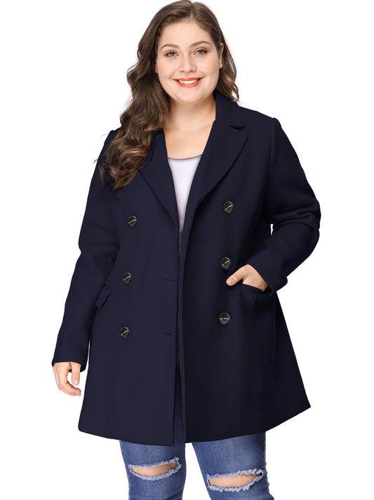 Women's Plus Size Notched Lapel Double Breasted Coat