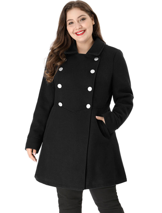 Women's Plus Size Coat A-Line Peter Pan Collar Double Breasted Fall Winter Peacoat