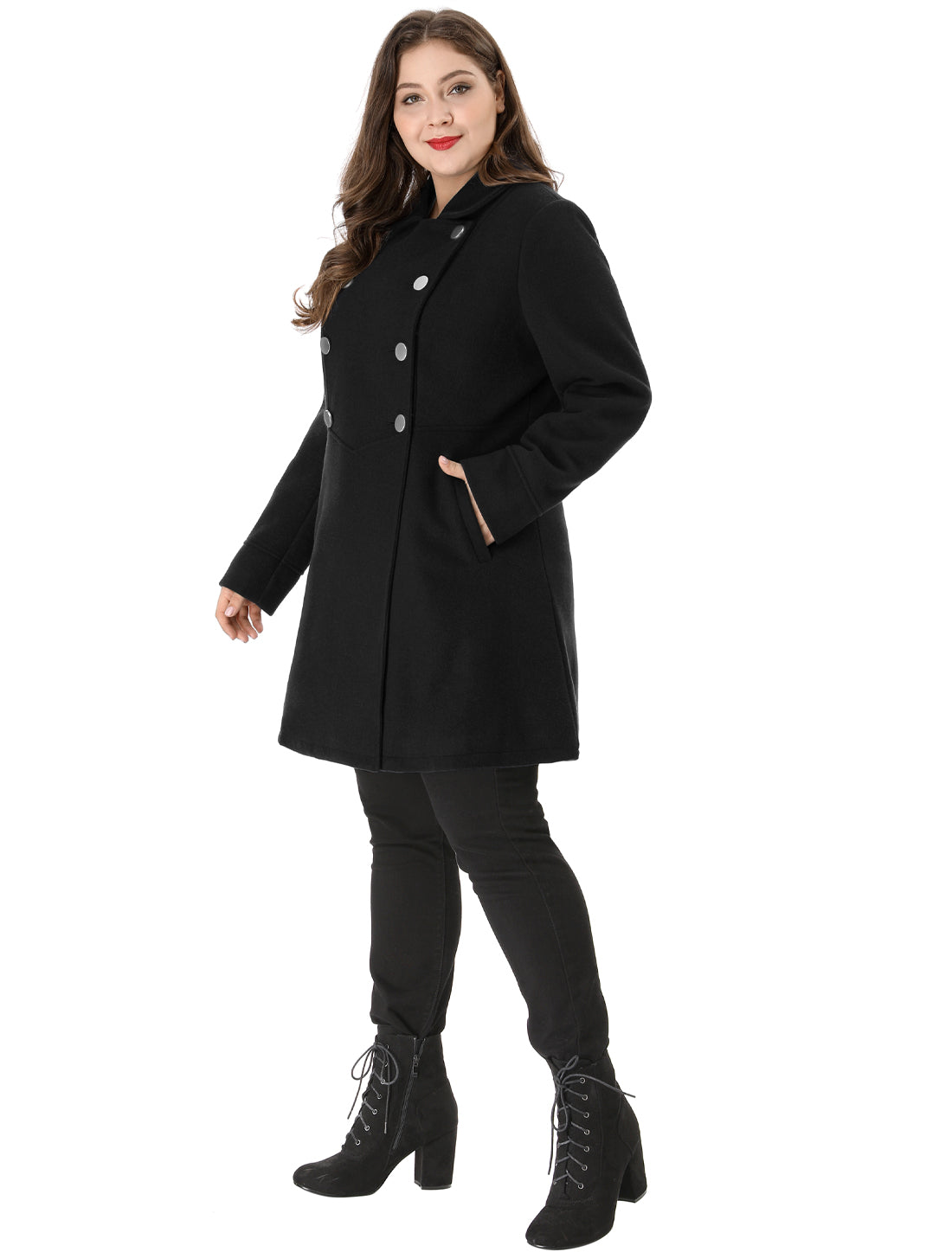 Women's Plus Size Coat A-Line Peter Pan Collar Double Breasted Fall Winter Peacoat