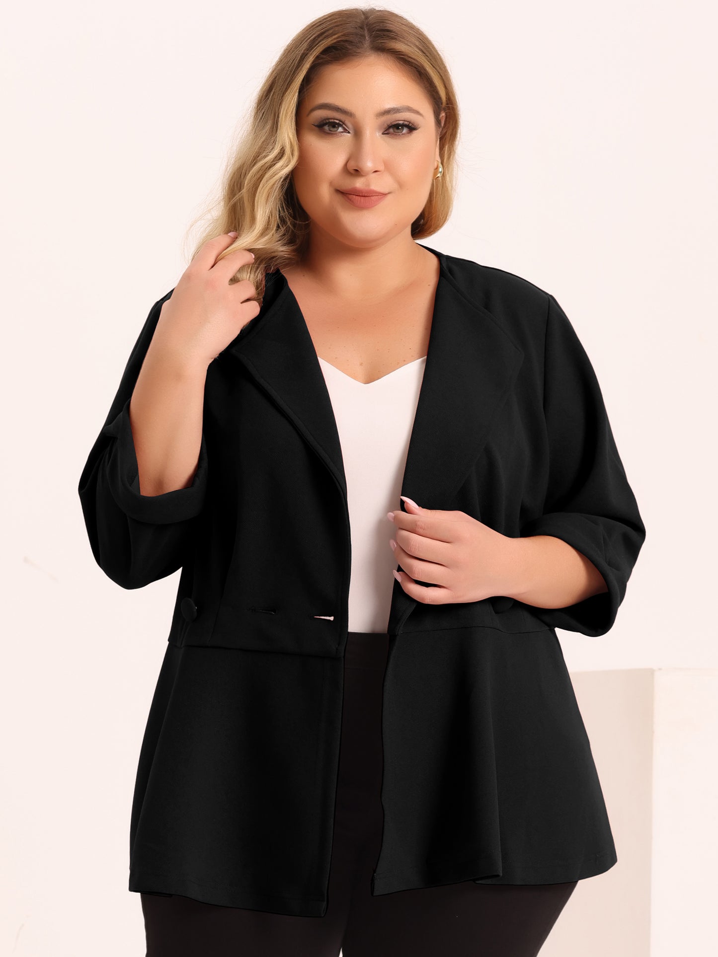 Women's Plus Size Casual Work Office Blazers Notched Lapel Button Peplum Blazer