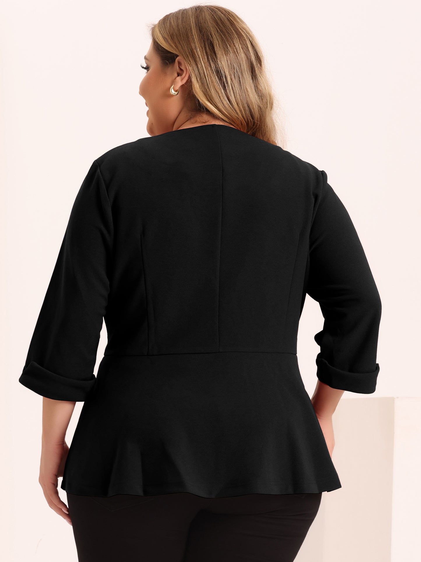 Women's Plus Size Casual Work Office Blazers Notched Lapel Button Peplum Blazer