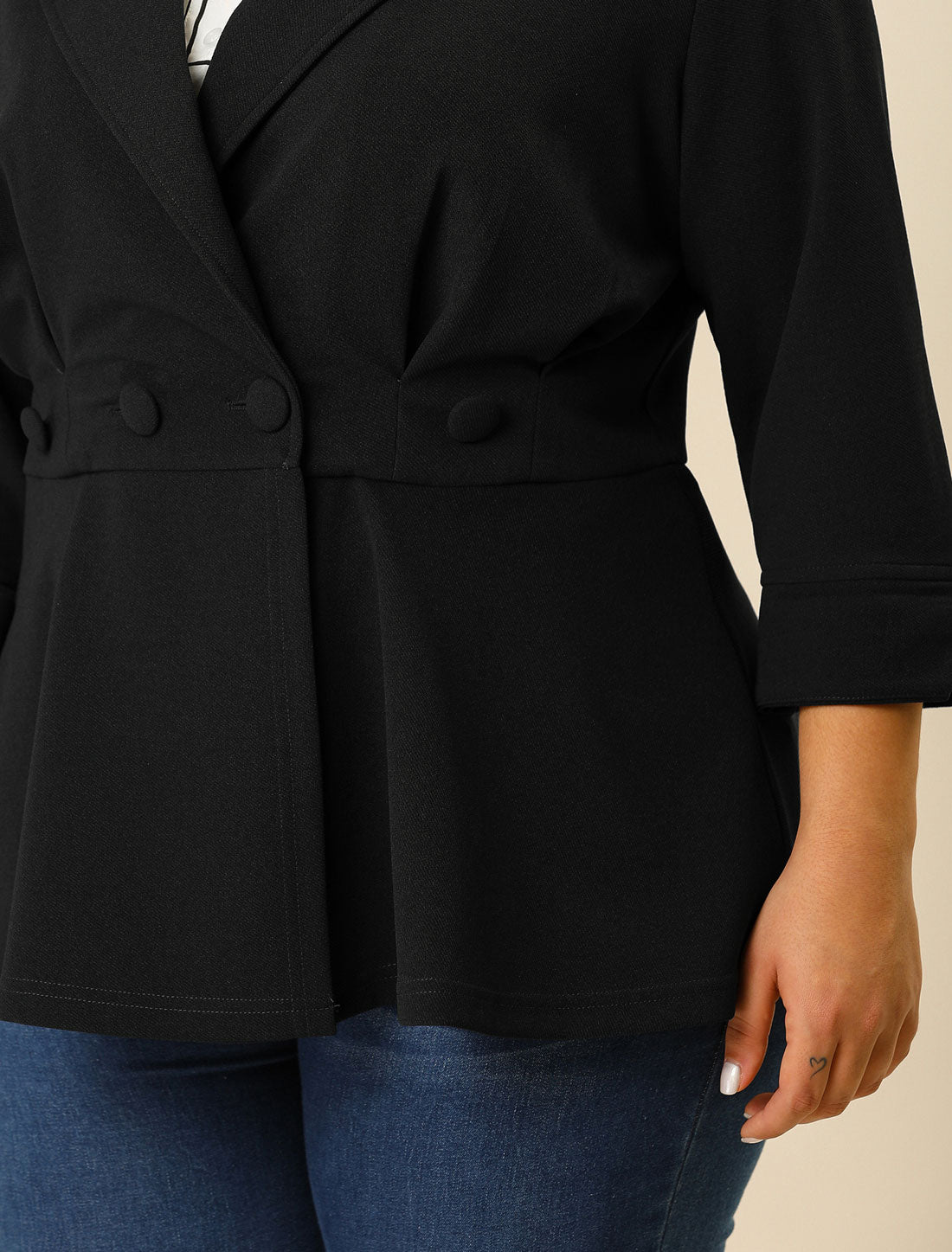 Women's Plus Size Casual Work Office Blazers Notched Lapel Button Peplum Blazer