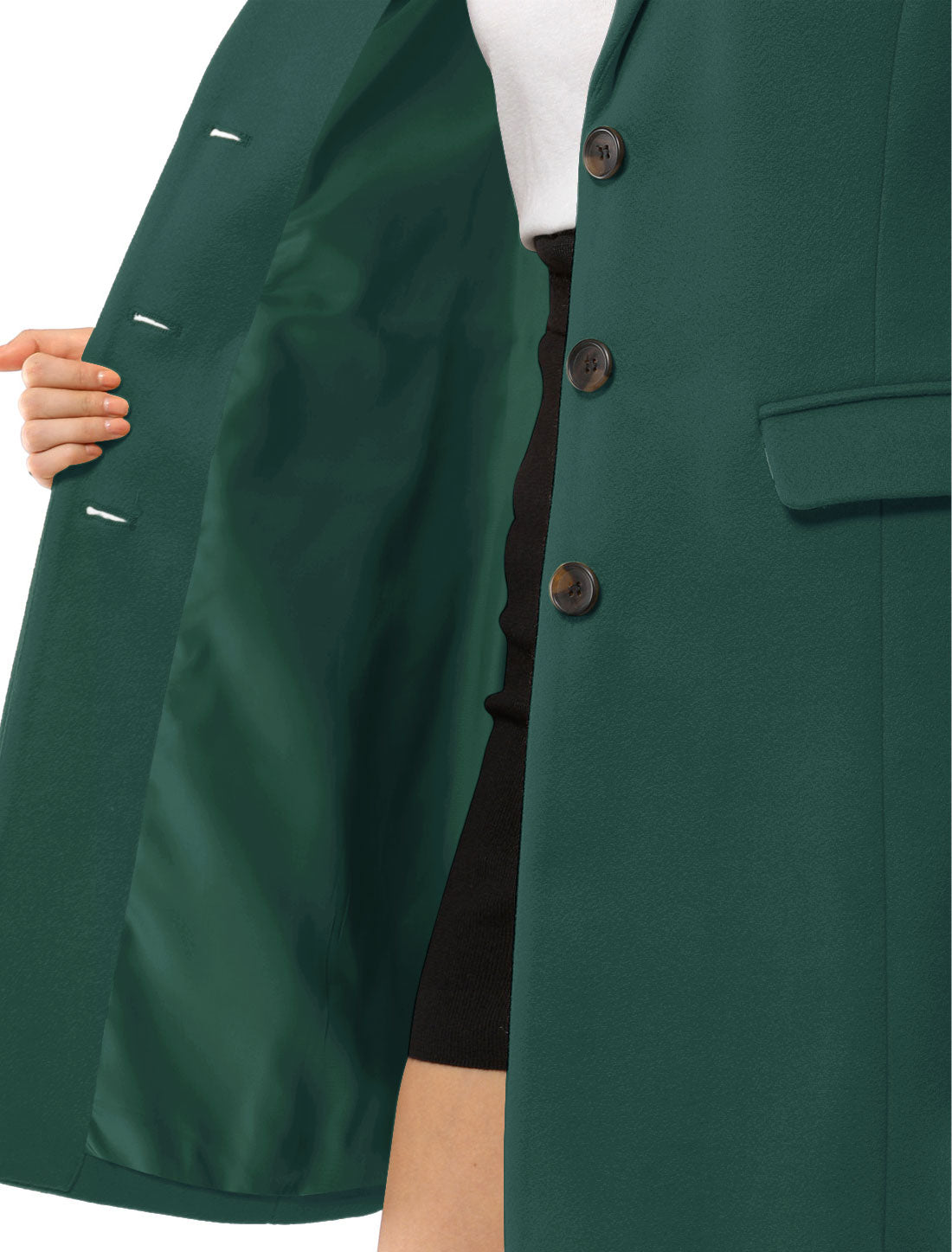 Allegra K Notched Lapel Single Breasted Outwear Winter Coat Green