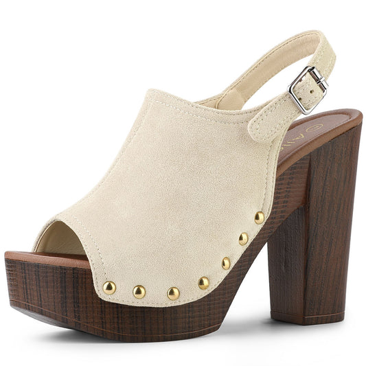 Sandalias de tacón grueso con plataforma y tira trasera para mujer