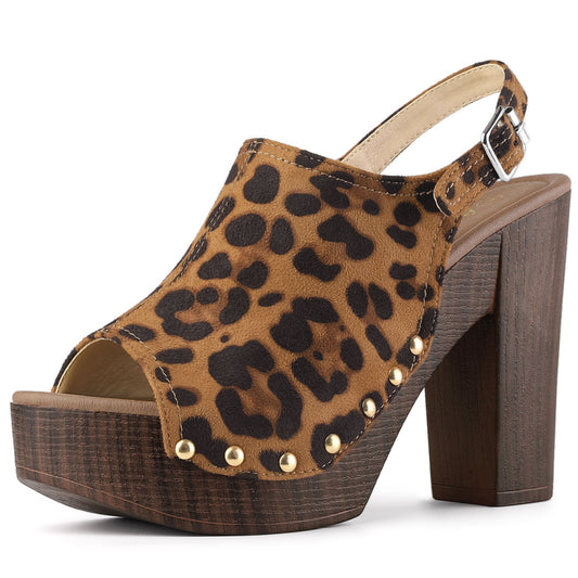 Sandalias de tacón grueso con plataforma y tira trasera para mujer