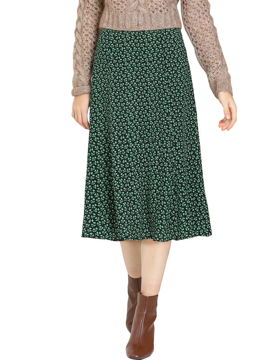 Women's Floral Midi Skirt Peasant Elastic Waist A-Line Ditsy Printed Skirts