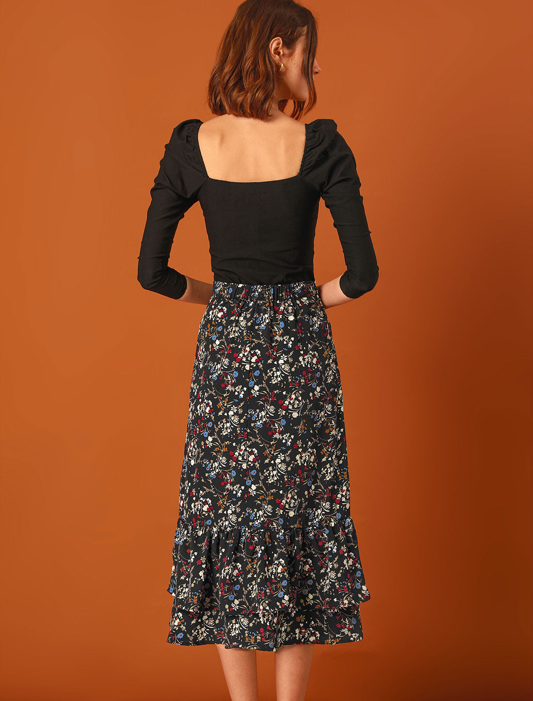 Women's Printed Skirt Summer Chiffon Ruffle Tiered Flowy Midi Skirt