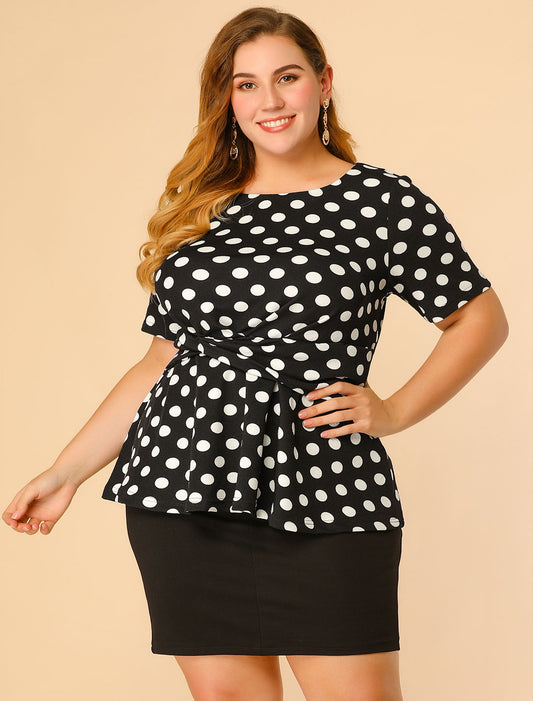 Women's Plus Size Short Sleeves Twisted Knot Front Peplum Top