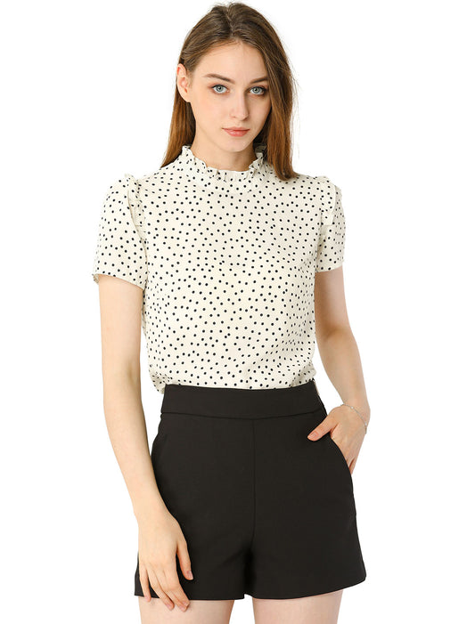 Women's Ruffled Retro Short Sleeve Polka Dots Blouse
