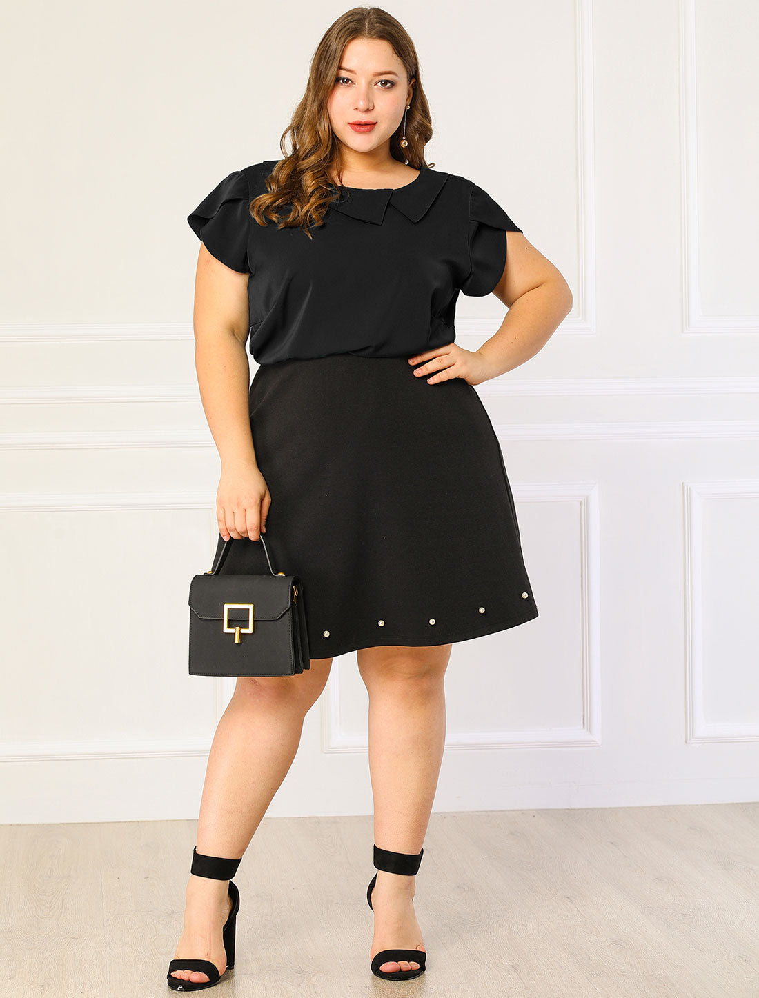 Women Plus Size Boat Lapel Neck Short Sleeve Chiffon Blouse Summer Top