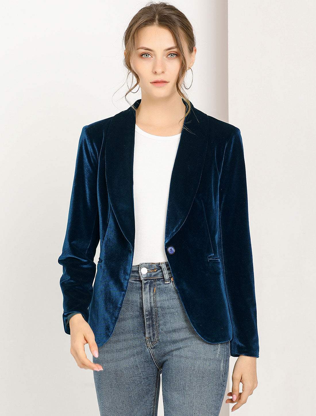 Women's Shawl Collar 1 Button Velvet Blazer (Available in Plus Size)