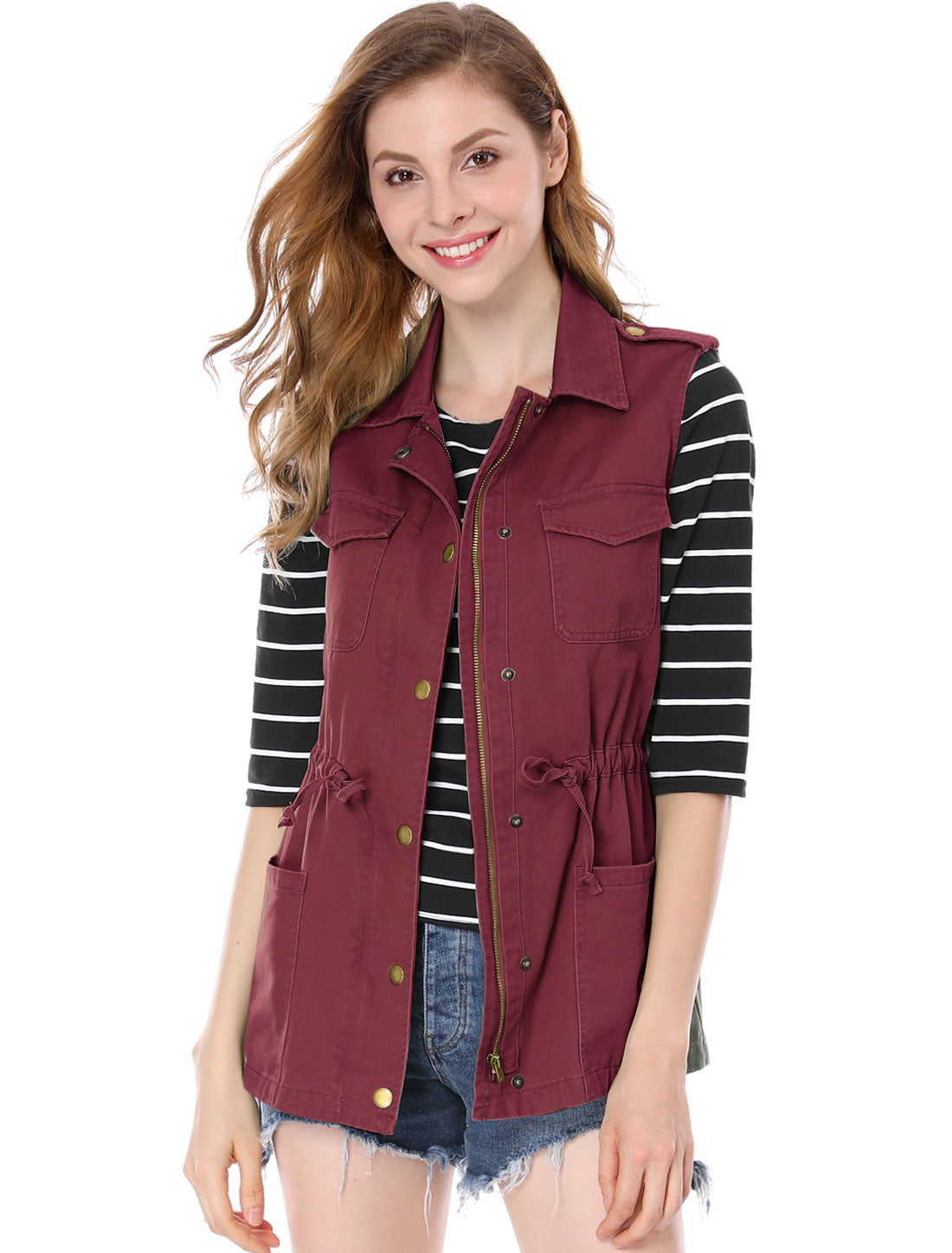 Women Functional Pockets Drawstring Waist Cargo Vest (Available in Plus Size)