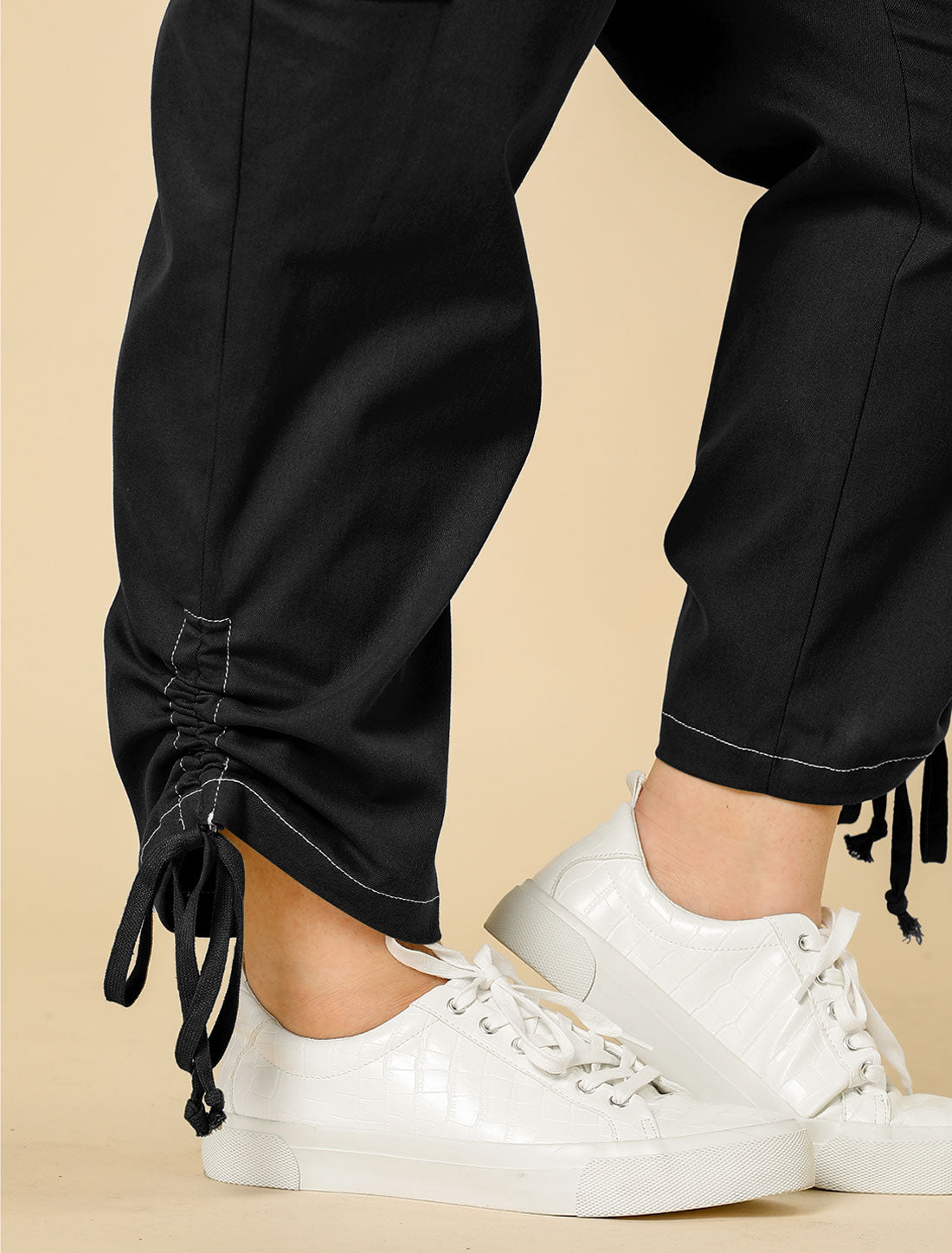 Women's Plus Size Drawstring Elastic Waist Cargo Pants with Pocket