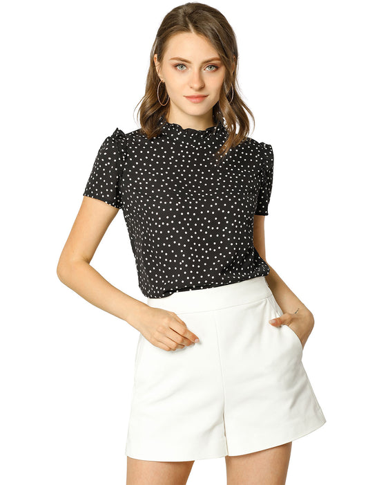Women's Ruffled Retro Short Sleeve Polka Dots Blouse