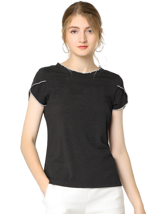 Women's Summer Tulip Sleeve Round Neck Knit Top