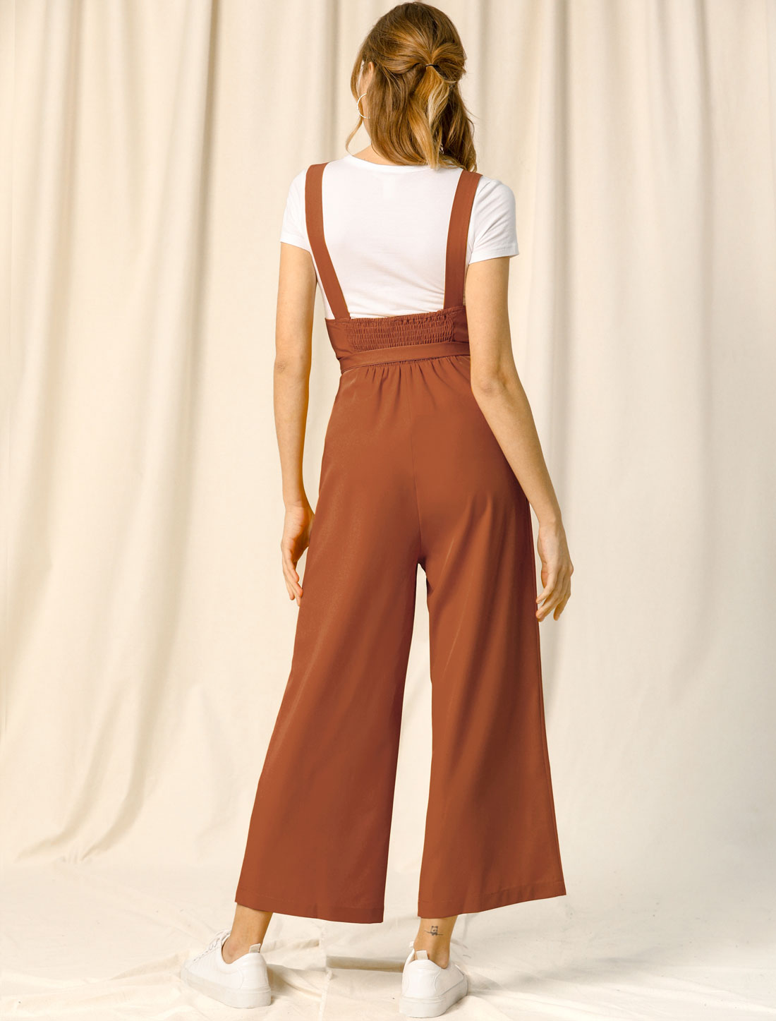 Women's Wide Leg Overalls Loose Fit Belted High Waist Suspenders Jumpsuits
