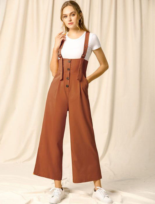 Women's Wide Leg Overalls Loose Fit Belted High Waist Suspenders Jumpsuits