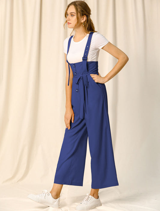Women's Wide Leg Overalls Loose Fit Belted High Waist Suspenders Jumpsuits