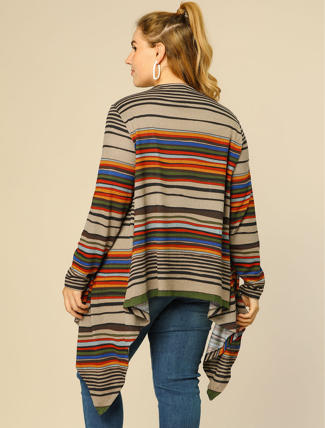 Women's Plus Size Cardigans Kimonos Color Block Boho Striped Open Front Cardigan